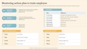 Staff On Job Coaching Program For Skills Enhancement Mentoring Action Plan To Train Employee Slides PDF