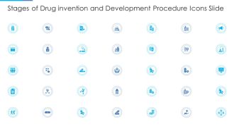Stages Of Drug Invention And Development Procedure Icons Slide Template PDF