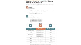 Statement Of Need For Non Profit Fundraising For Small Business One Pager Sample Example Document