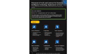 Statement Of Work And Contract For Business Intelligence Technology Deployment Services One Pager Sample Example Document