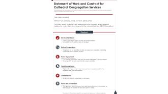 Statement Of Work And Contract For Cathedral Congregation Services One Pager Sample Example Document