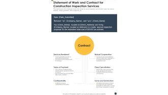 Statement Of Work And Contract For Construction Inspection Services One Pager Sample Example Document