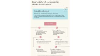 Statement Of Work And Contract For Daycare Services Proposal One Pager Sample Example Document