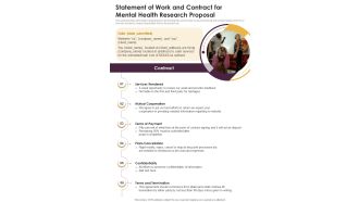 Statement Of Work And Contract For Mental Health Research Proposal One Pager Sample Example Document