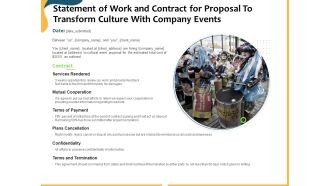 Statement Of Work And Contract For Proposal To Transform Culture With Company Events Ppt Show Example Introduction PDF