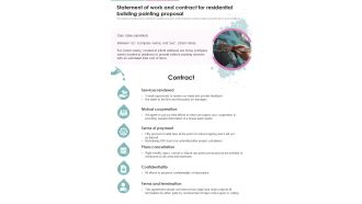 Statement Of Work And Contract For Residential Building Painting One Pager Sample Example Document