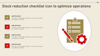 Stock Reduction Checklist Icon To Optimize Operations Portrait PDF