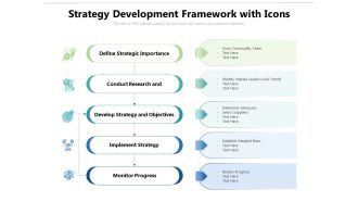 Strategy Development Framework With Icons Ppt PowerPoint Presentation Gallery Design Templates PDF