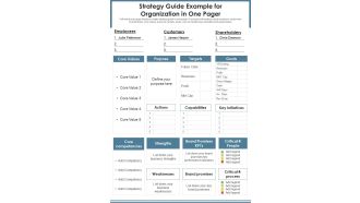 Strategy Guide Example For Organization In One Pager PDF Document PPT Template