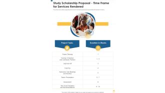 Study Scholarship Proposal Time Frame For Services Rendered One Pager Sample Example Document