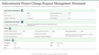 Subcontractor Project Change Request Management Document Designs PDF