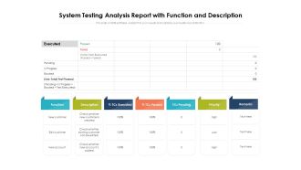 System Testing Analysis Report With Function And Description Ppt PowerPoint Presentation Gallery Show PDF