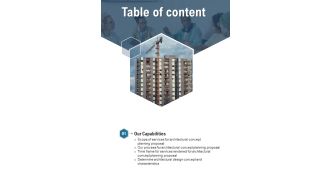 Table Of Content Architectural Concept Planning Proposal One Pager Sample Example Document