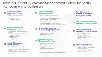 Table Of Content Database Management System For Health Management Organizations Portrait PDF