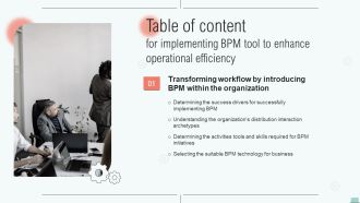 Table Of Content For Implementing BPM Tool To Enhance Operational Efficiency Slide Information PDF