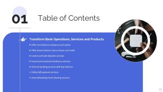 Table Of Contents Banking Operations Model Revamp Plan Services Formats PDF