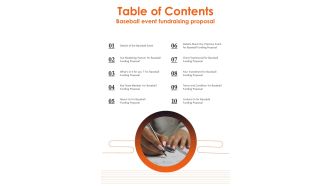 Table Of Contents Baseball Event Fundraising Proposal One Pager Sample Example Document