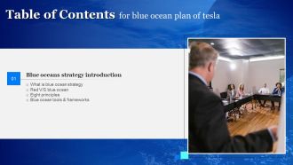 Table Of Contents Blue Ocean Plan Of Tesla Ppt Icon Graphics Template PDF