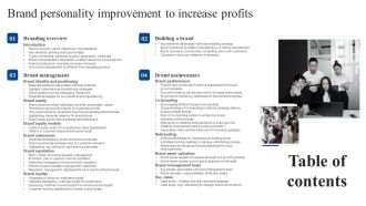 Table Of Contents Brand Personality Improvement To Increase Profits Microsoft PDF