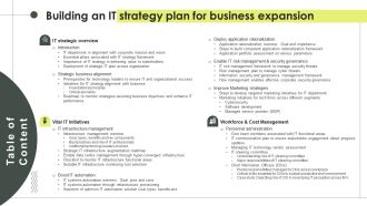 Table Of Contents Building An IT Strategy Plan For Business Expansion Graphics PDF