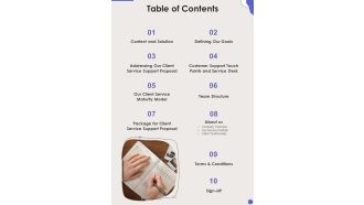 Table Of Contents Client Service Support Proposal One Pager Sample Example Document