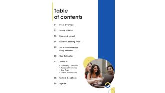 Table Of Contents Contractors Bid Proposal For Organizing Exhibitions One Pager Sample Example Document