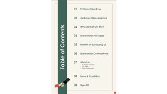 Table Of Contents Corporate Event Sponsorship Proposal One Pager Sample Example Document