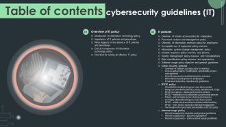 Table Of Contents Cybersecurity Guidelines IT Ppt PowerPoint Presentation File Templates PDF