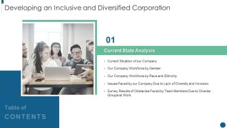 Table Of Contents Developing An Inclusive And Diversified Corporation Information PDF