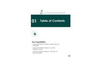 Table Of Contents Education Scholarship Proposal One Pager Sample Example Document