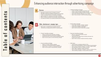 Table Of Contents Enhancing Audience Interaction Through Advertising Campaign Infographics PDF