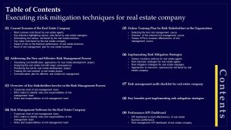 Table Of Contents Executing Risk Mitigation Techniques For Real Estate Company Infographics PDF