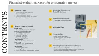 Table Of Contents Financial Evaluation Report For Construction Project Clipart PDF