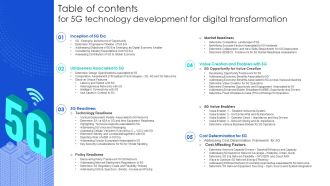 Table Of Contents For 5G Technology Development For Digital Transformation Graphics PDF