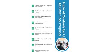 Table Of Contents For AI Assistant Tool Proposal One Pager Sample Example Document