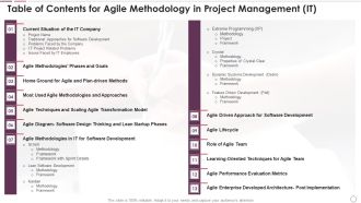 Table Of Contents For Agile Methodology In Project Management IT Rules PDF