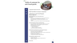 Table Of Contents For Anti Fraud Guide One Pager Sample Example Document