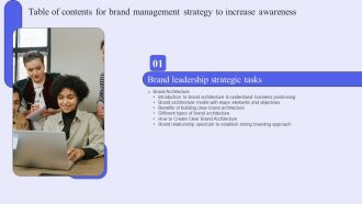Table Of Contents For Brand Management Strategy To Increase Awareness Graphics PDF