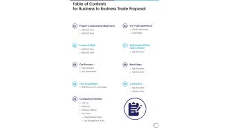 Table Of Contents For Business To Business Trade Proposal One Pager Sample Example Document