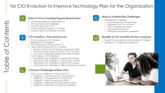 Table Of Contents For CIO Evolution To Improve Technology Plan For The Organization Topics PDF