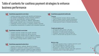 Table Of Contents For Cashless Payment Strategies To Enhance Business Performance Slides PDF