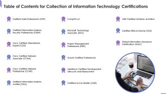 Table Of Contents For Collection Of Information Technology Certifications Summary PDF