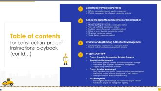 Table Of Contents For Construction Project Instructions Playbook Contd Sample PDF