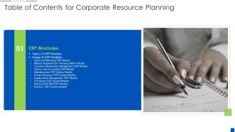 Table Of Contents For Corporate Resource Planning Structure PDF
