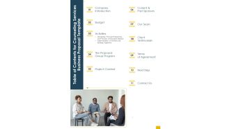 Table Of Contents For Counseling Services Business Proposal Template One Pager Sample Example Document