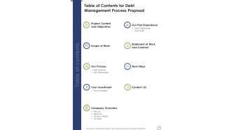 Table Of Contents For Debt Management Process Research Proposal One Pager Sample Example Document