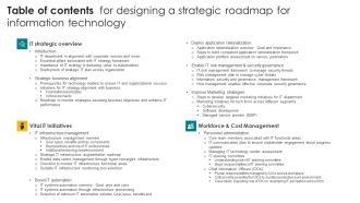 Table Of Contents For Designing A Strategic Roadmap For Information Technology Demonstration PDF