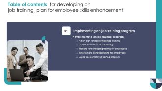 Table Of Contents For Developing On Job Training Plan For Employee Skills Enhancement Track Portrait PDF