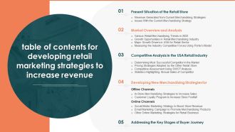 Table Of Contents For Developing Retail Marketing Strategies To Increase Revenue Mockup PDF