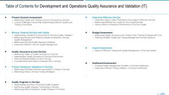 Table Of Contents For Development And Operations Quality Assurance And Validation IT Background PDF